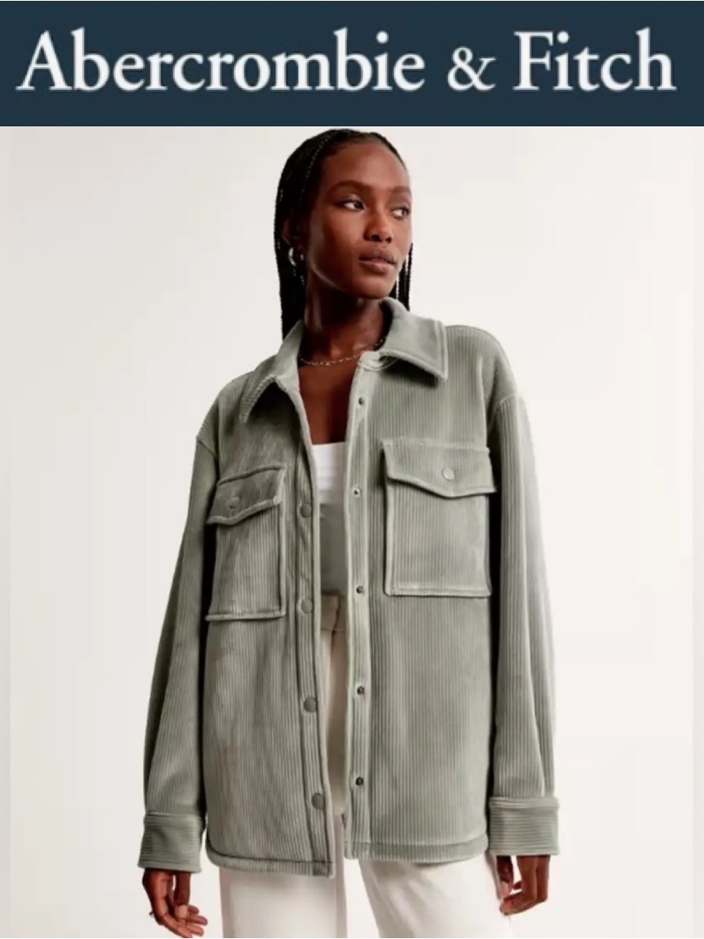 ABERCROMBIE & FITCH VELVETY CORDUROY MINT SAGE SNAP FRONT SHIRT JACKET SIZE XS